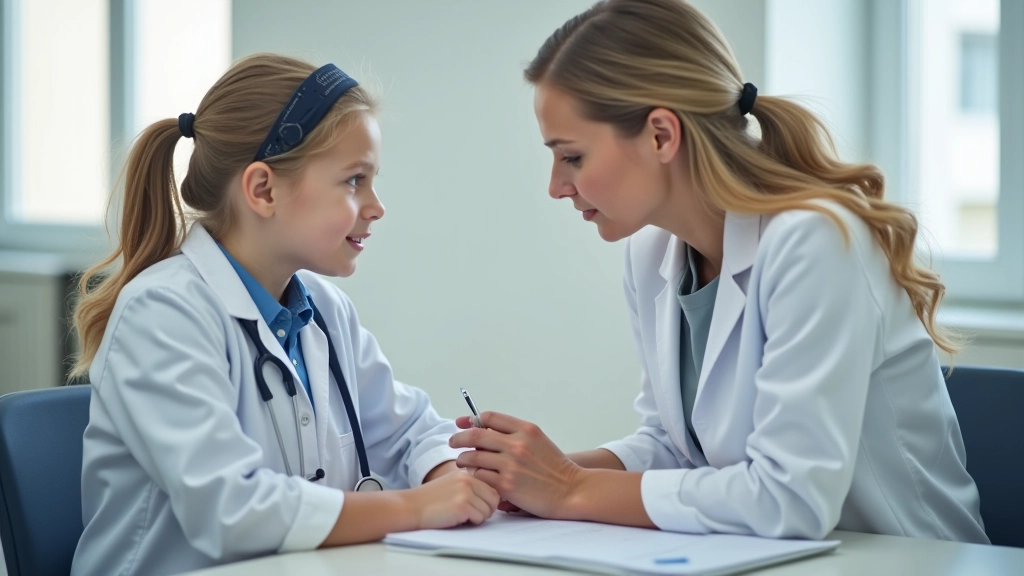 Família em consulta médica com pediatra, ambiente clínico e cuidado de saúde